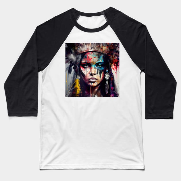 Powerful American Native Warrior Woman #5 Baseball T-Shirt by Chromatic Fusion Studio